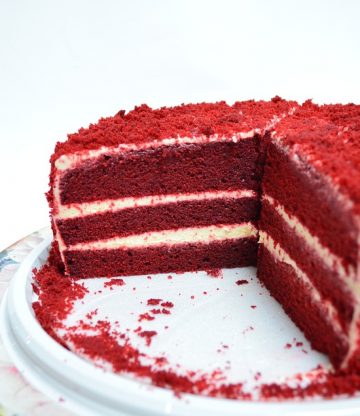 Red velvet cake met rode biet en kwark